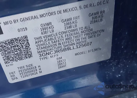 2020 Chevrolet Trax Awd Premier z USA, uszkodzony, nr VIN 3GNCJRSB9LL125607